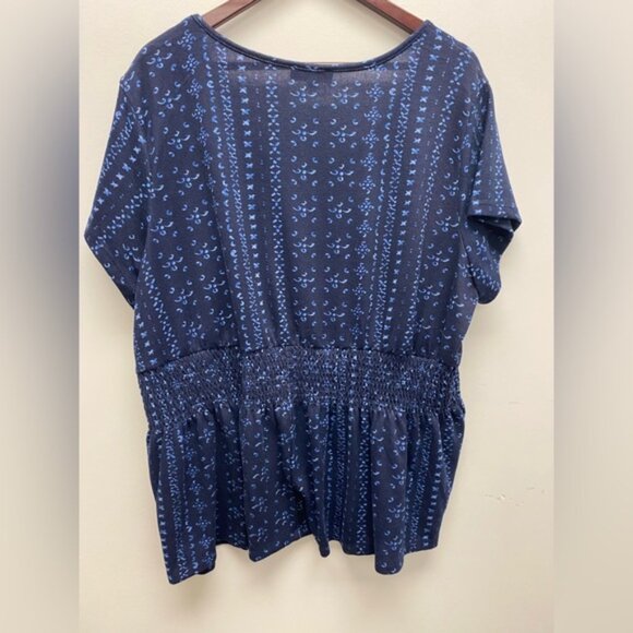 mySTYKE Womens Babydoll Navy Blue Patterned Top Size 3x - Picture 2 of 4